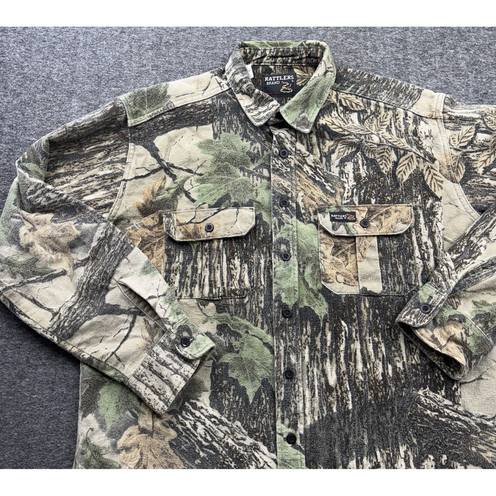 Rattlers Brand Shirt Mens Sz‎ L Realtree Camo Chamois Flannel VTG USA Hunting